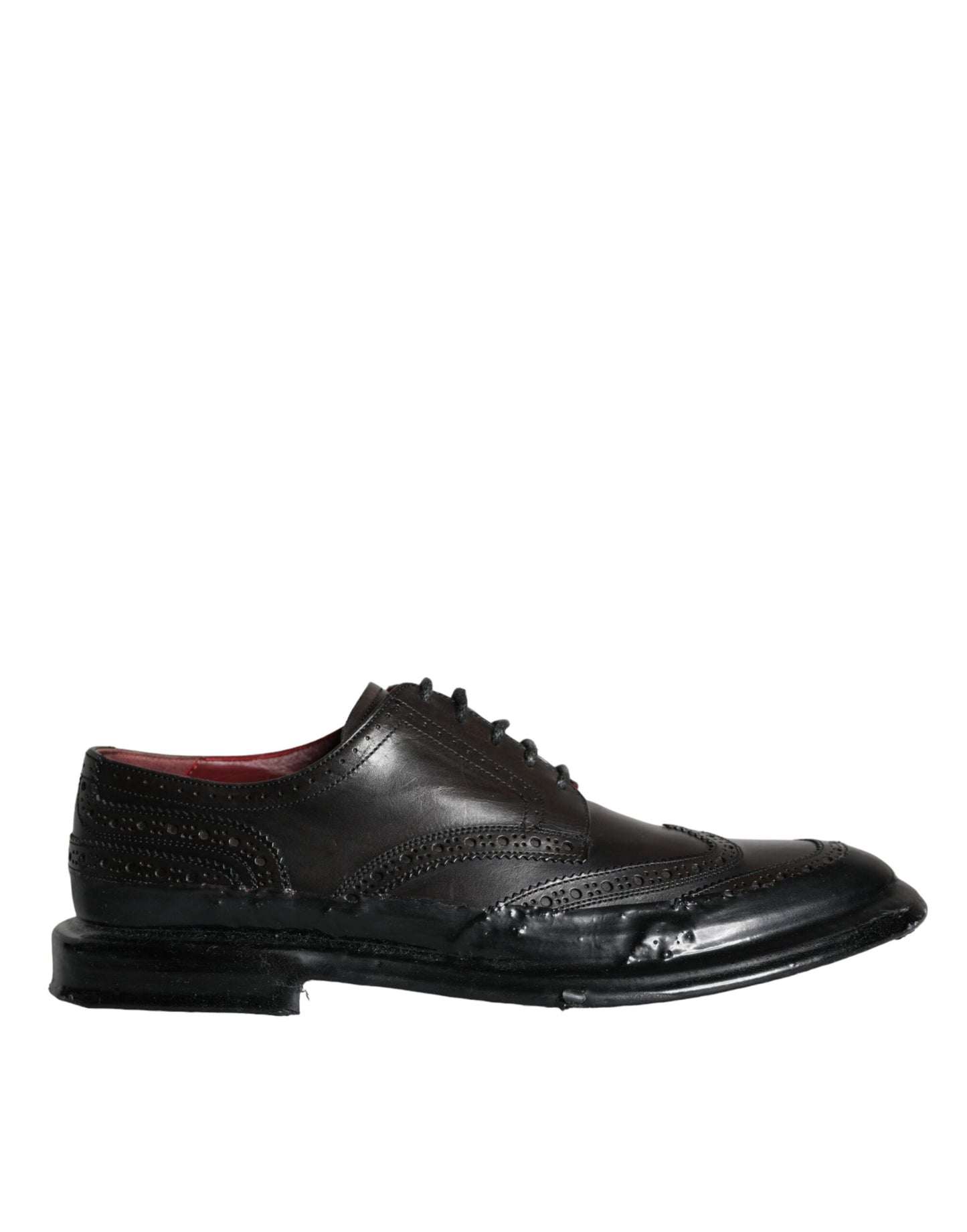 Black Leather Oxford Wingtip Formal Men Shoes-Dolce & Gabbana-LabelTerrace.com