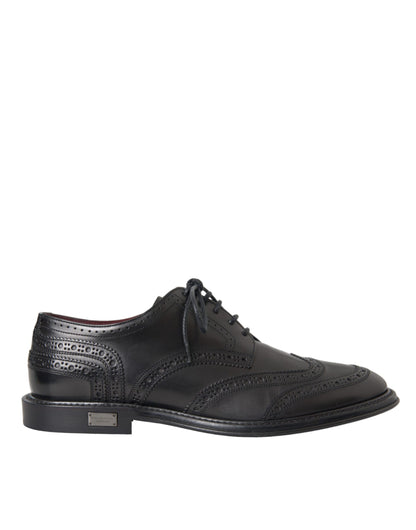 Black Leather Oxford Wingtip Formal Men Shoes-Dolce & Gabbana-LabelTerrace.com