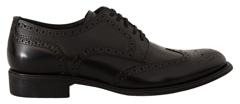Black Leather Oxford Wingtip Formal Shoes-Dolce & Gabbana-LabelTerrace.com