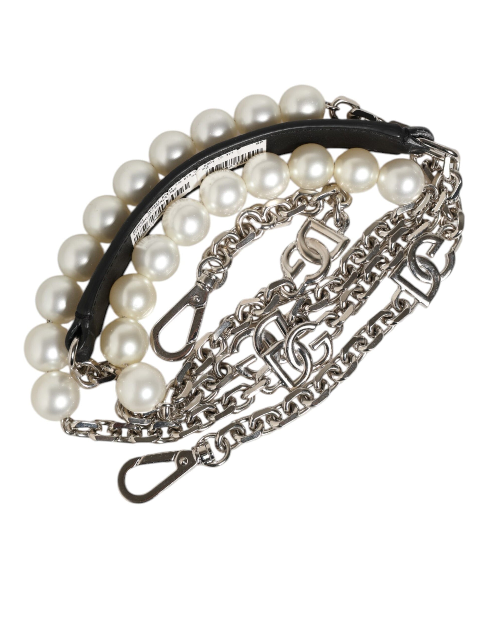 Black Leather Pearl Chain Bag Accessory Shoulder Strap