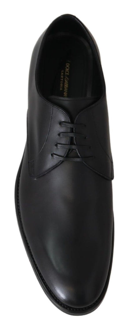 Black Leather SARTORIA Hand Made Shoes-Dolce & Gabbana-LabelTerrace.com