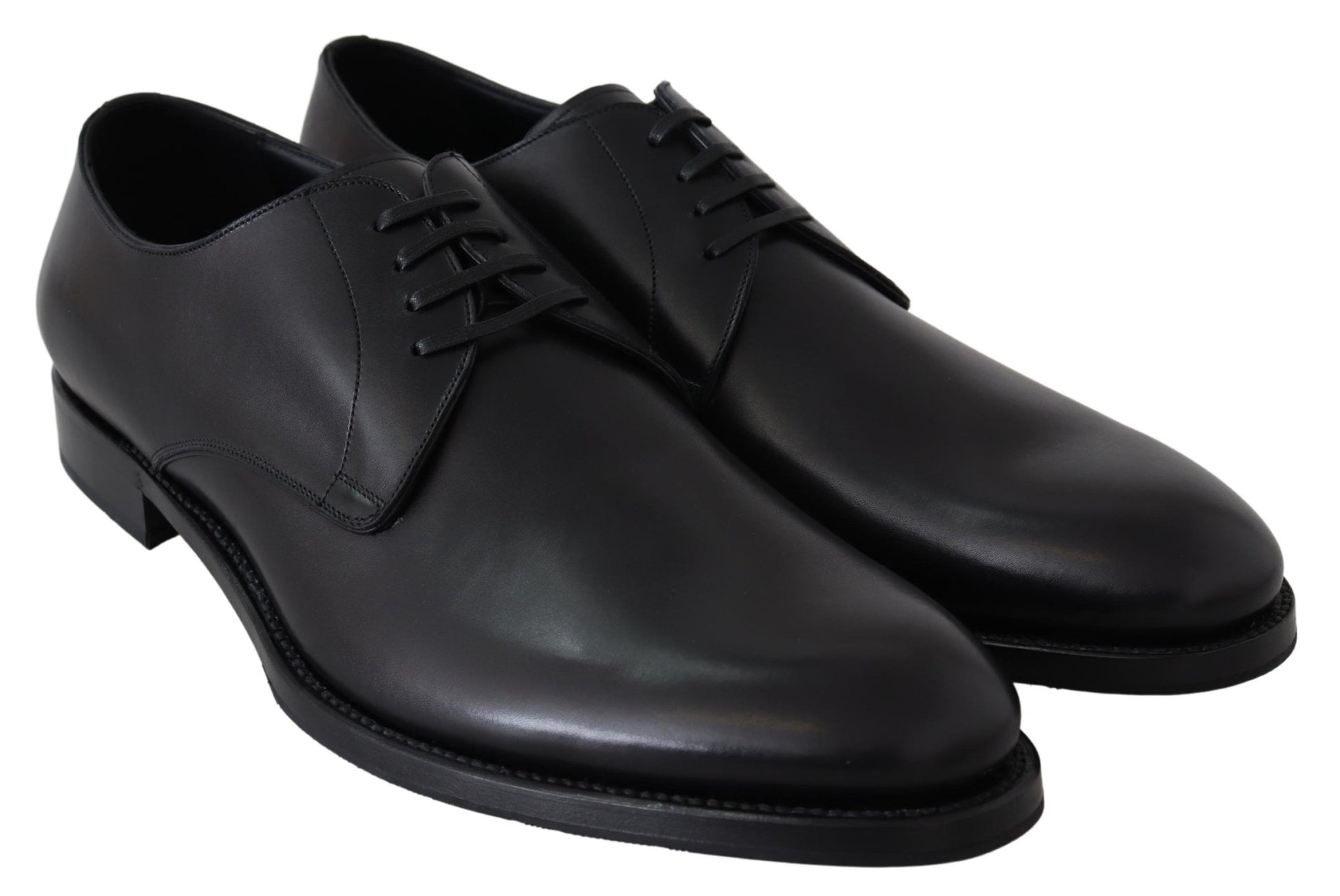 Black Leather SARTORIA Hand Made Shoes-Dolce & Gabbana-LabelTerrace.com