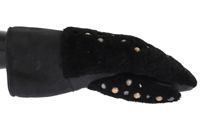 Black Leather Shearling Studded Gloves-Dolce & Gabbana-LabelTerrace.com