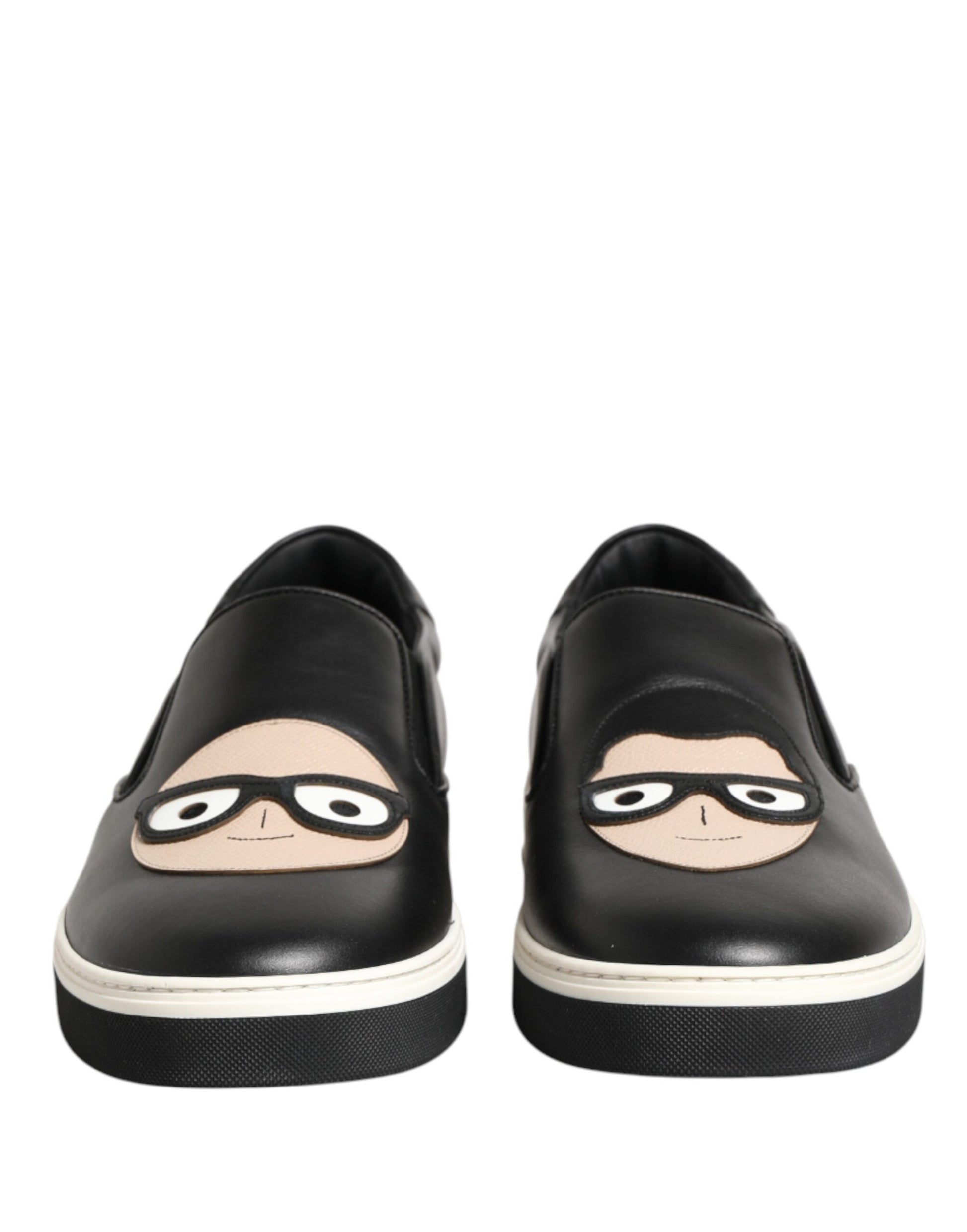 Black Leather Signature Figures Sneakers Shoes