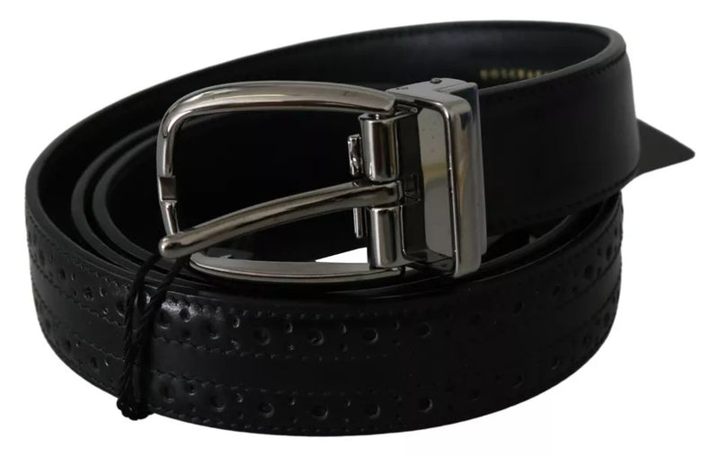 Black Leather Silver Metal Buckle Classic Belt-Dolce & Gabbana-LabelTerrace.com