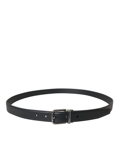 Black Leather Silver Metal Buckle Men Belt