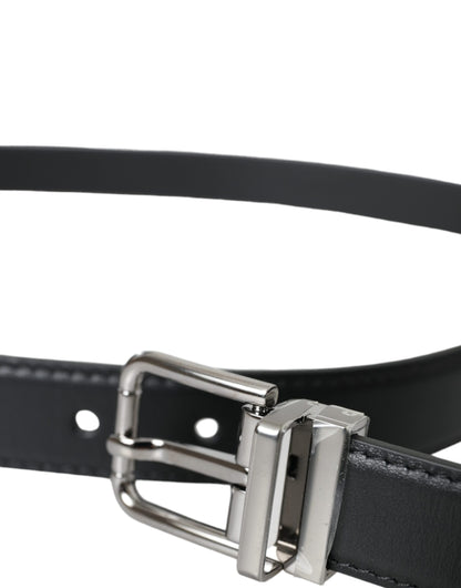 Black Leather Silver Metal Buckle Men Belt