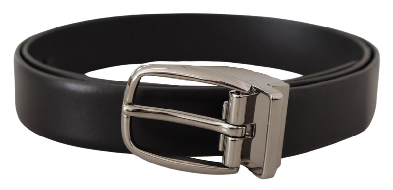 Black Leather Silver Metal Chrome Logo Buckle Belt-Dolce & Gabbana-LabelTerrace.com