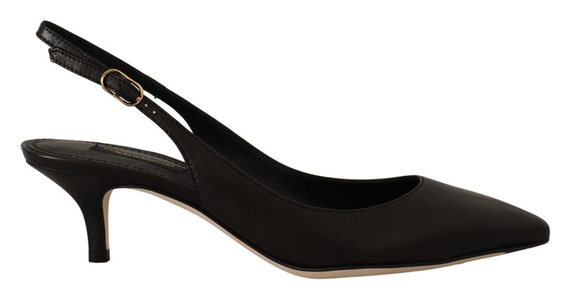 Black Leather Slingbacks Heels Pumps Shoes-Dolce & Gabbana-LabelTerrace.com