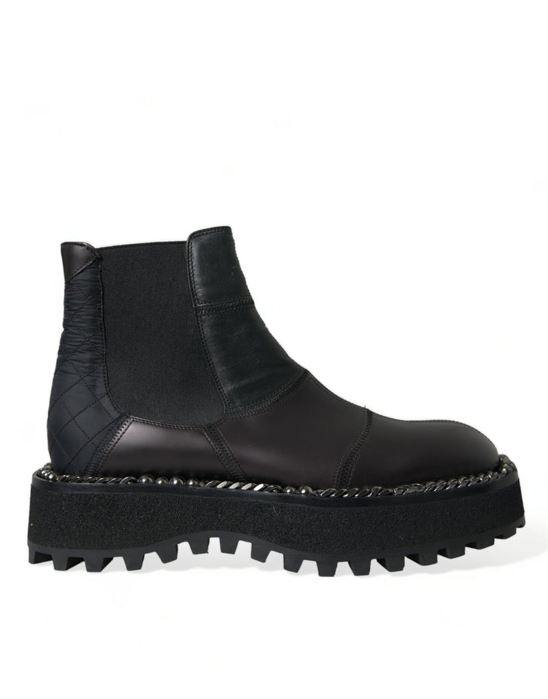Black Leather Slip On Stretch Chelsea Boots Shoes-Dolce & Gabbana-LabelTerrace.com