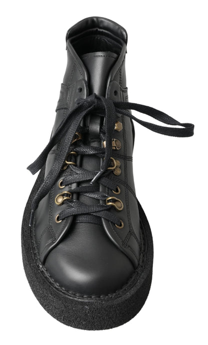 Black Leather Slip on Stretch Boots-Dolce & Gabbana-LabelTerrace.com