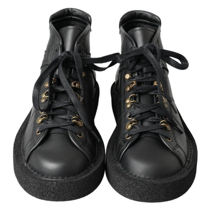 Black Leather Slip on Stretch Boots-Dolce & Gabbana-LabelTerrace.com