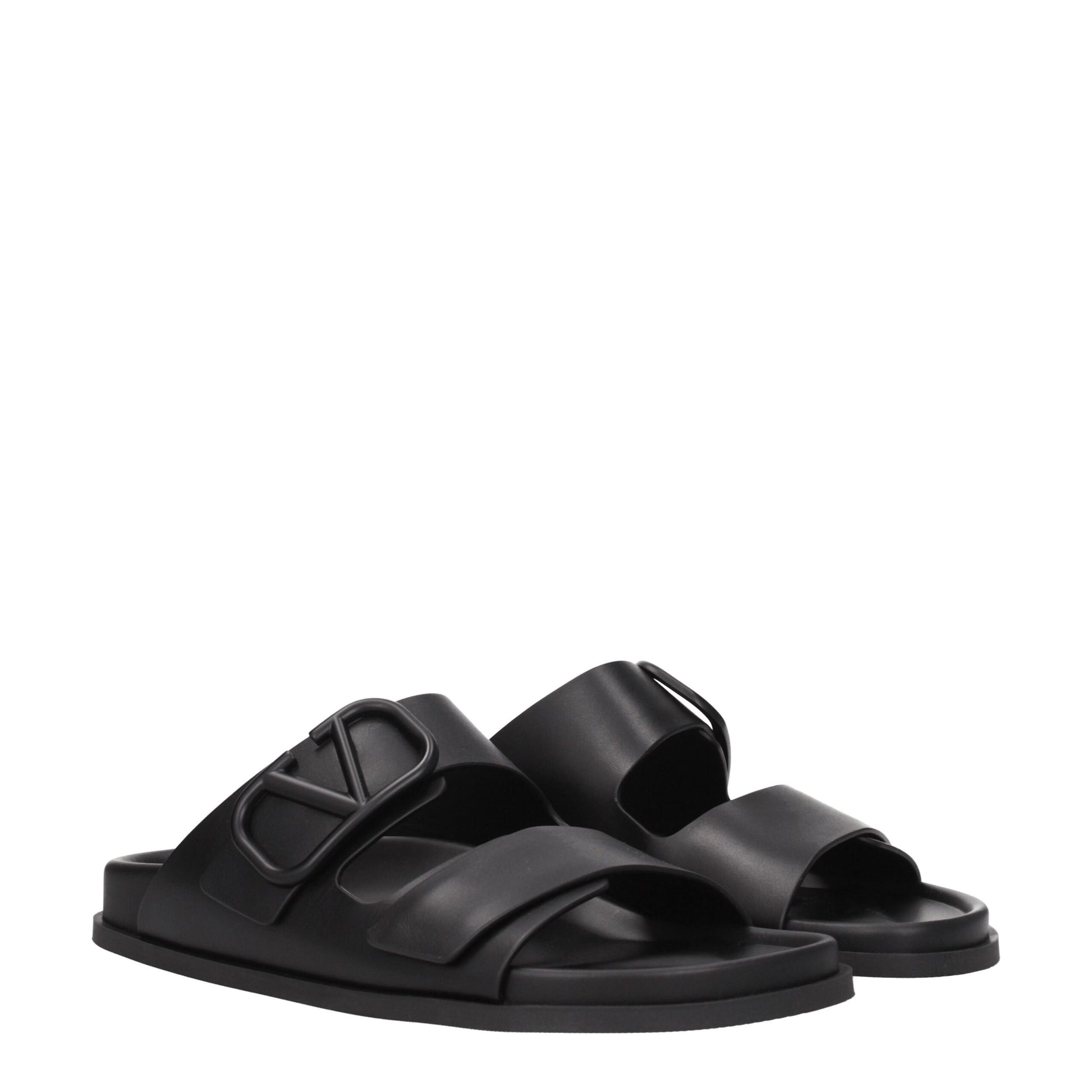 Black Leather Slippers-Valentino Garavani-LabelTerrace.com