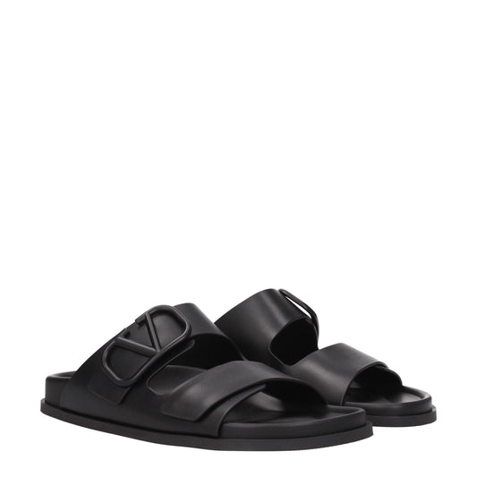 Black Leather Slippers-Valentino Garavani-LabelTerrace.com