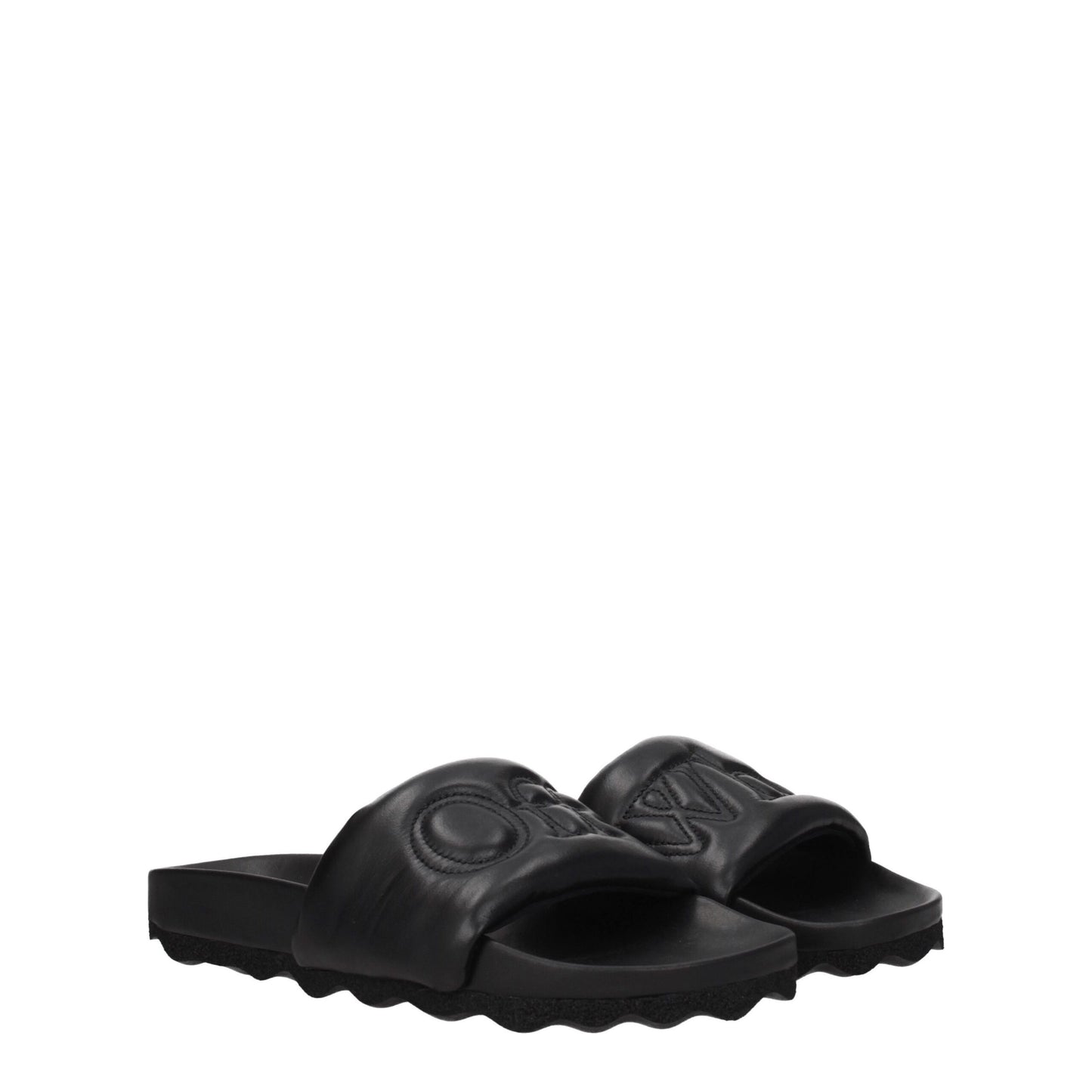 Black Leather Slippers-Off-White-LabelTerrace.com