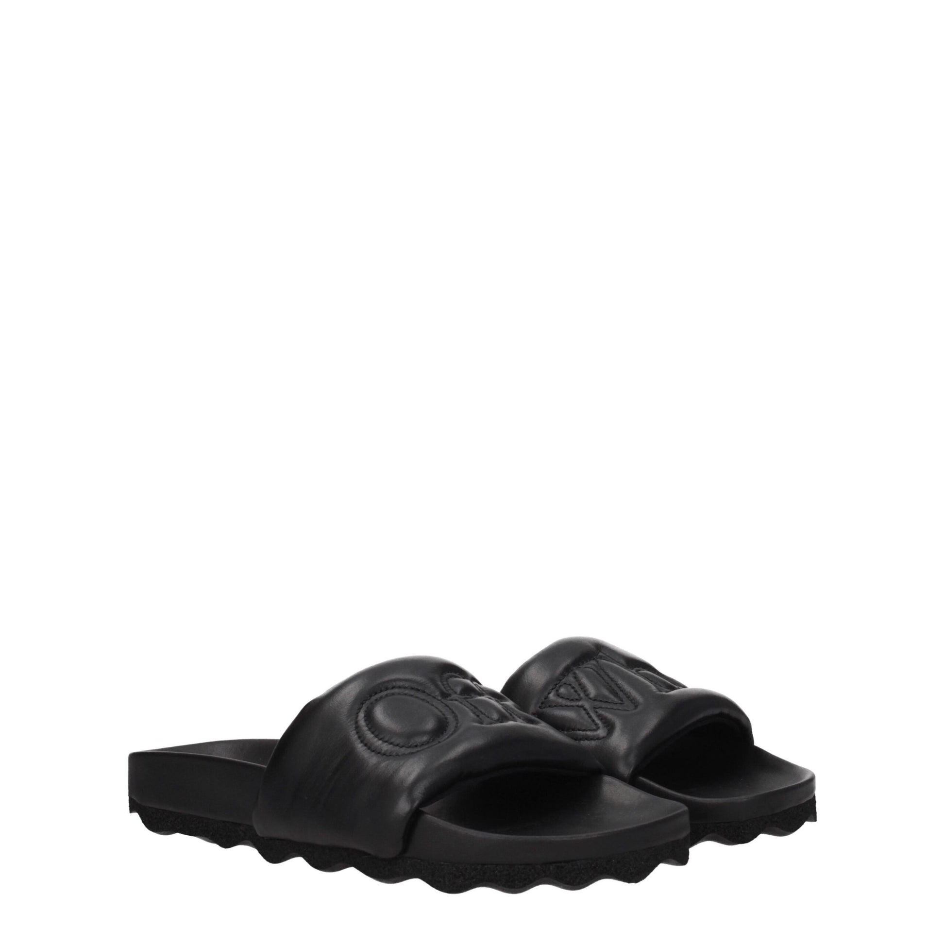 Black Leather Slippers-Off-White-LabelTerrace.com