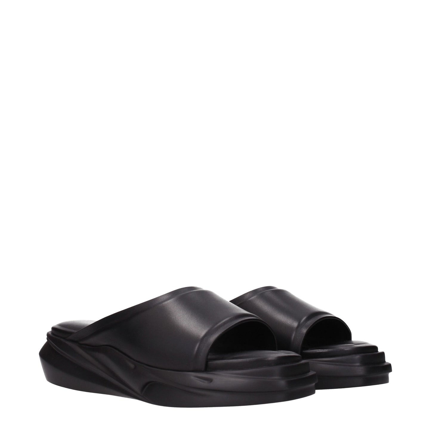 Black Leather Slippers Sandals