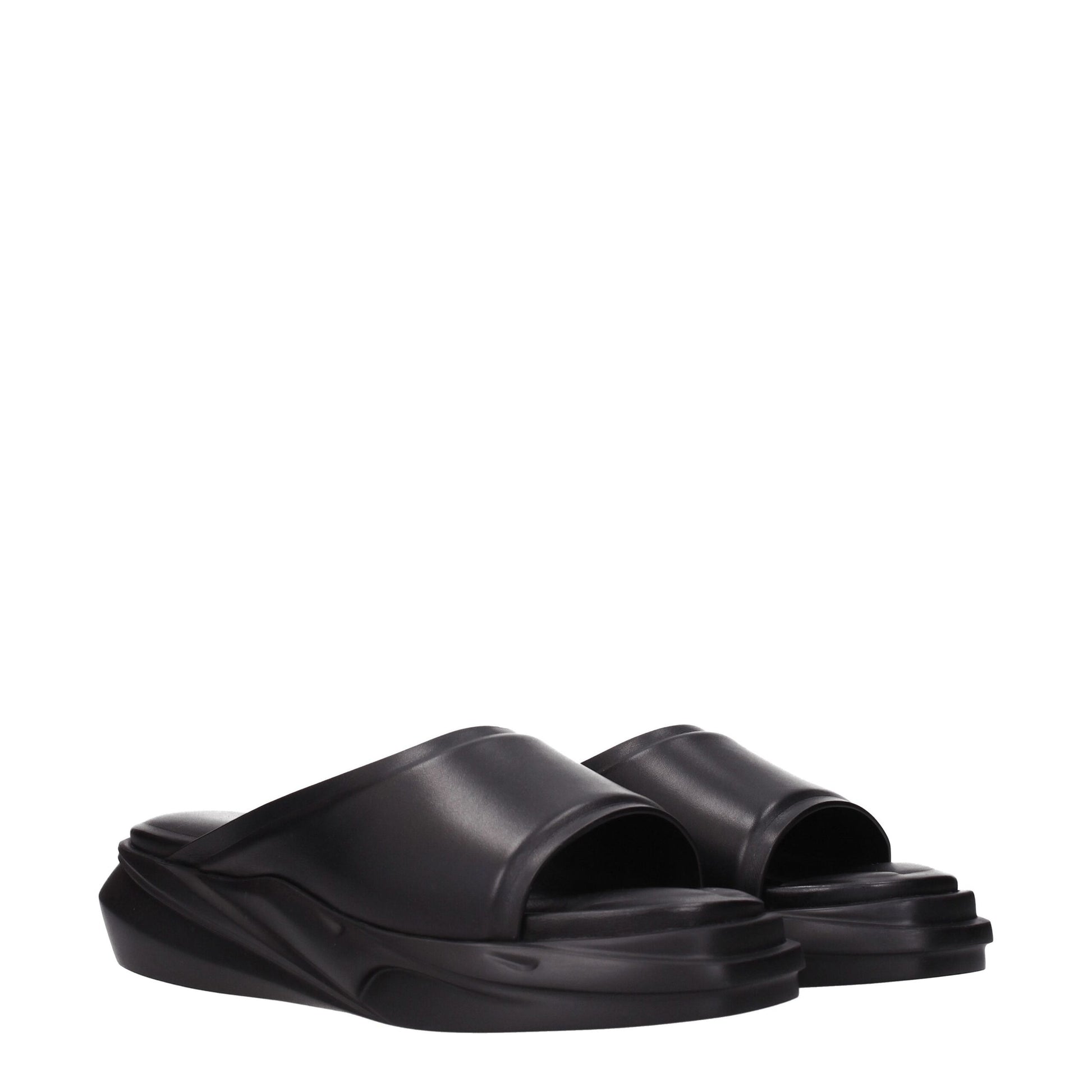 Black Leather Slippers Sandals