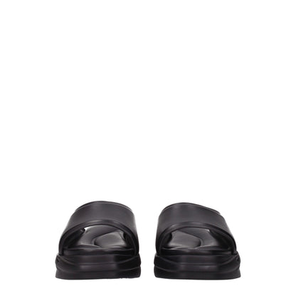 Black Leather Slippers Sandals