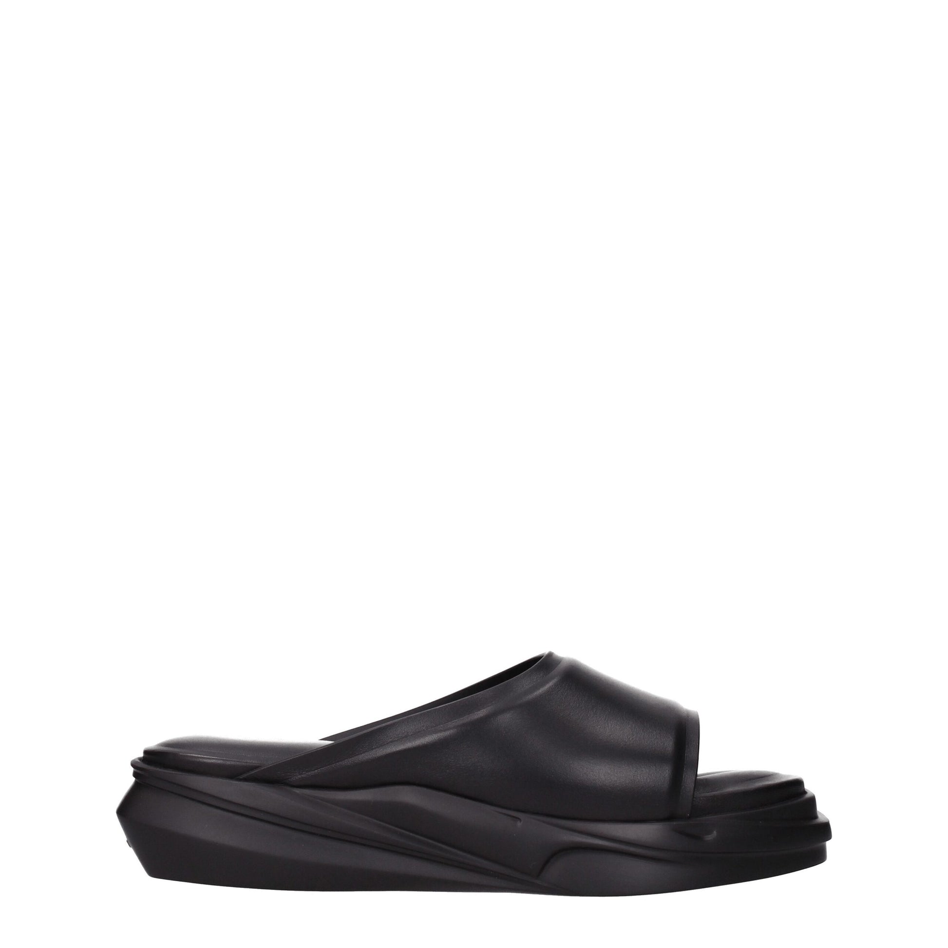 Black Leather Slippers Sandals