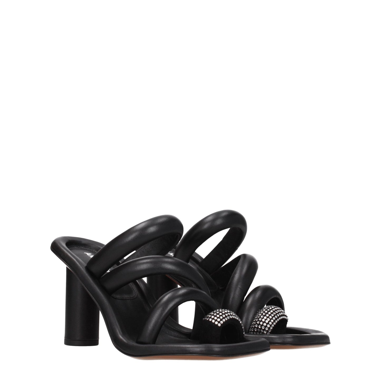 Black Leather Stiletto Heel Sandals-Ambush-LabelTerrace.com