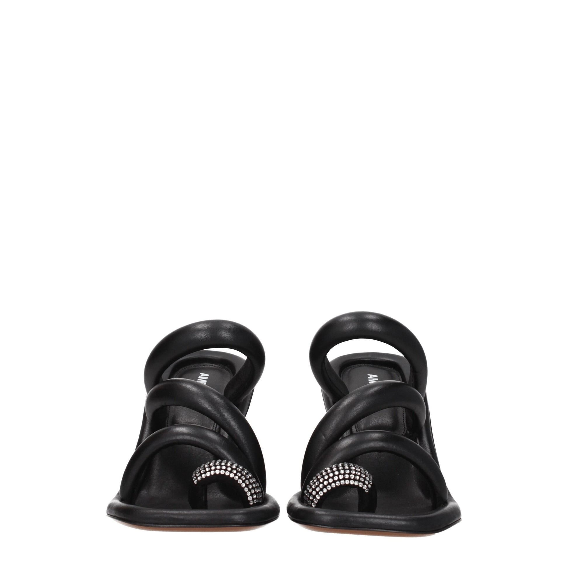 Black Leather Stiletto Heel Sandals-Ambush-LabelTerrace.com