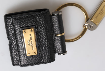 Black Leather Strap Gold Metal Logo Plaque Airpods Case-Dolce & Gabbana-LabelTerrace.com