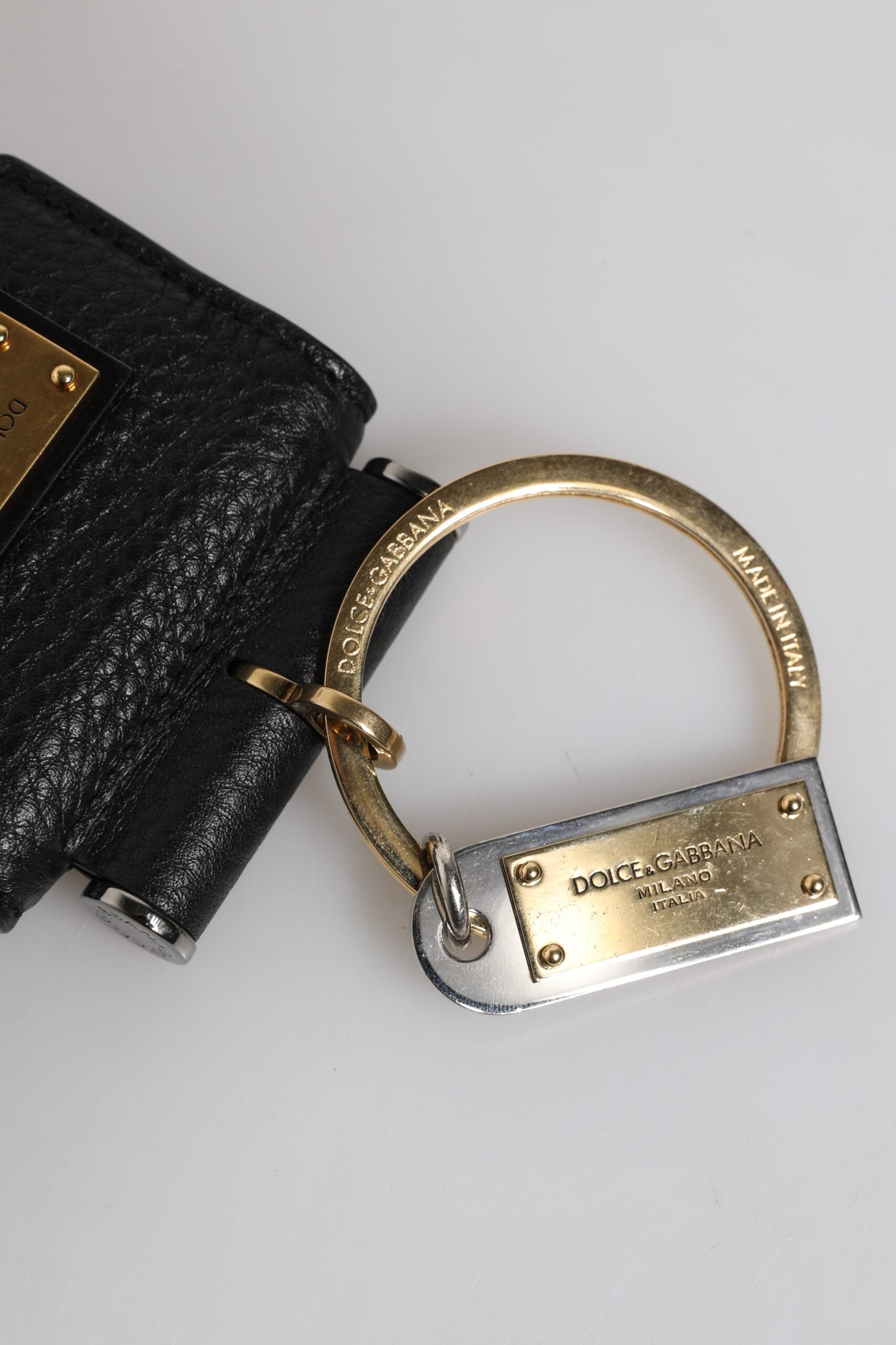 Black Leather Strap Gold Metal Logo Plaque Airpods Case-Dolce & Gabbana-LabelTerrace.com