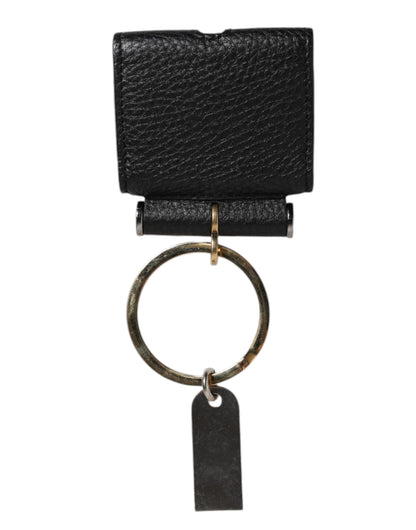 Black Leather Strap Gold Metal Logo Plaque Airpods Case-Dolce & Gabbana-LabelTerrace.com