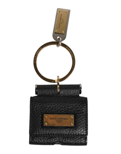 Black Leather Strap Gold Metal Logo Plaque Airpods Case-Dolce & Gabbana-LabelTerrace.com