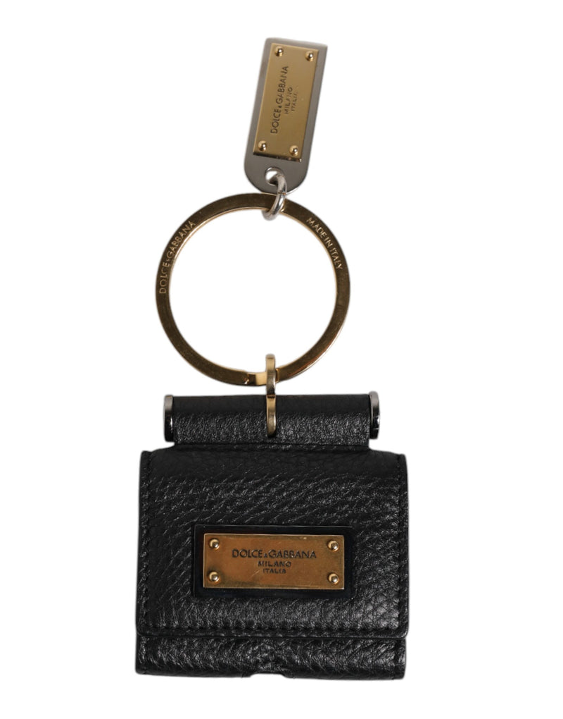 Black Leather Strap Gold Metal Logo Plaque Airpods Case-Dolce & Gabbana-LabelTerrace.com