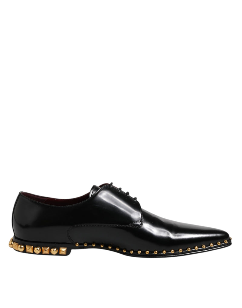Black Leather Studded Derby Men Dress Shoes-Dolce & Gabbana-LabelTerrace.com