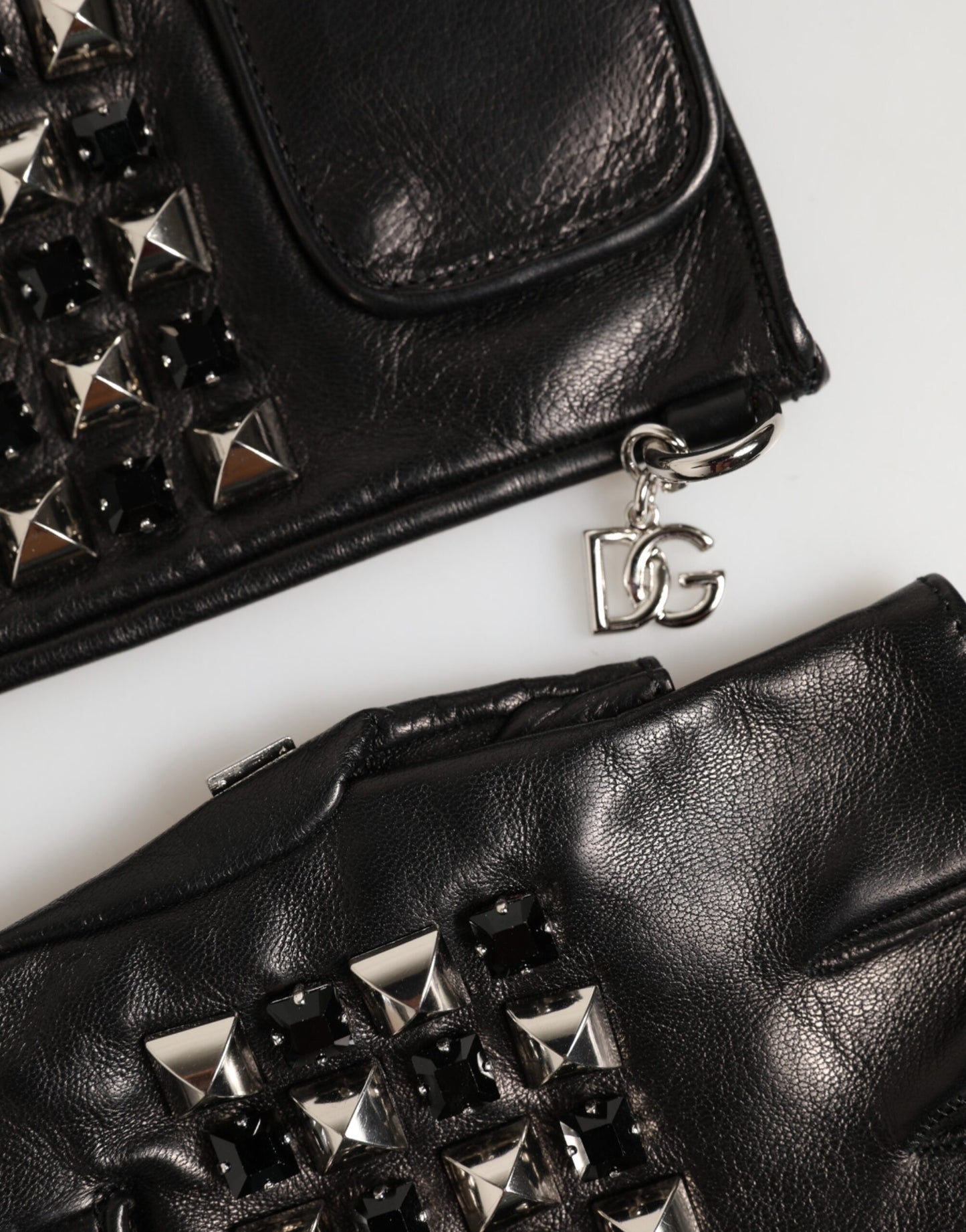 Black Leather Studded Fingerless Hand Mitten Men Gloves