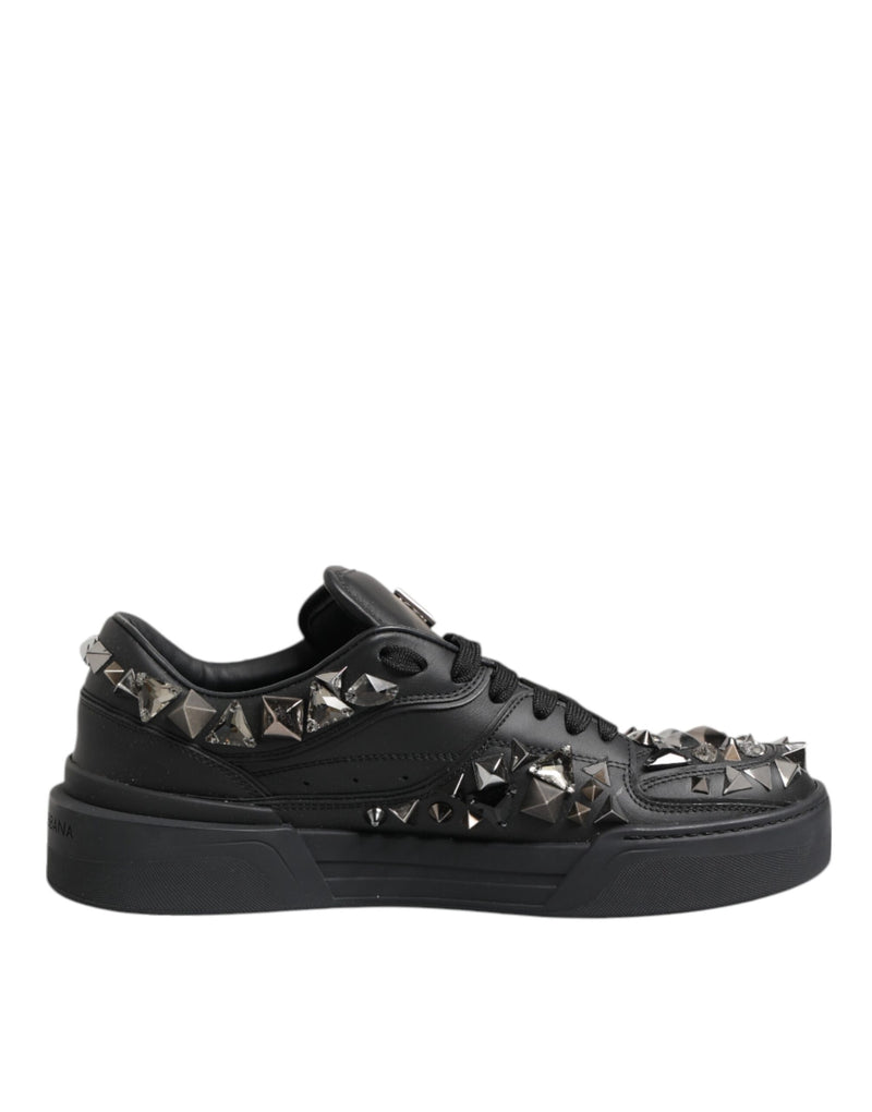 Black Leather Studded Low Top Sneakers Shoes-Dolce & Gabbana-LabelTerrace.com
