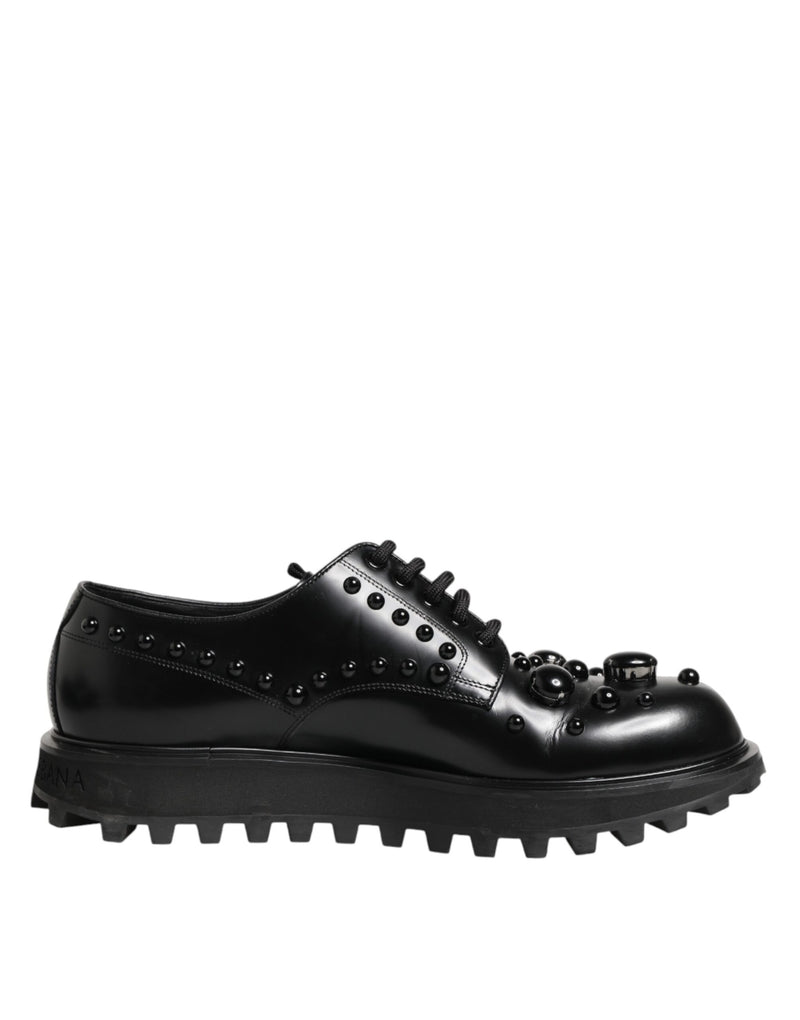 Black Leather Studded Men Formal Derby Shoes