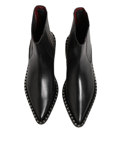 Black Leather Studded Men Short Boots Shoes