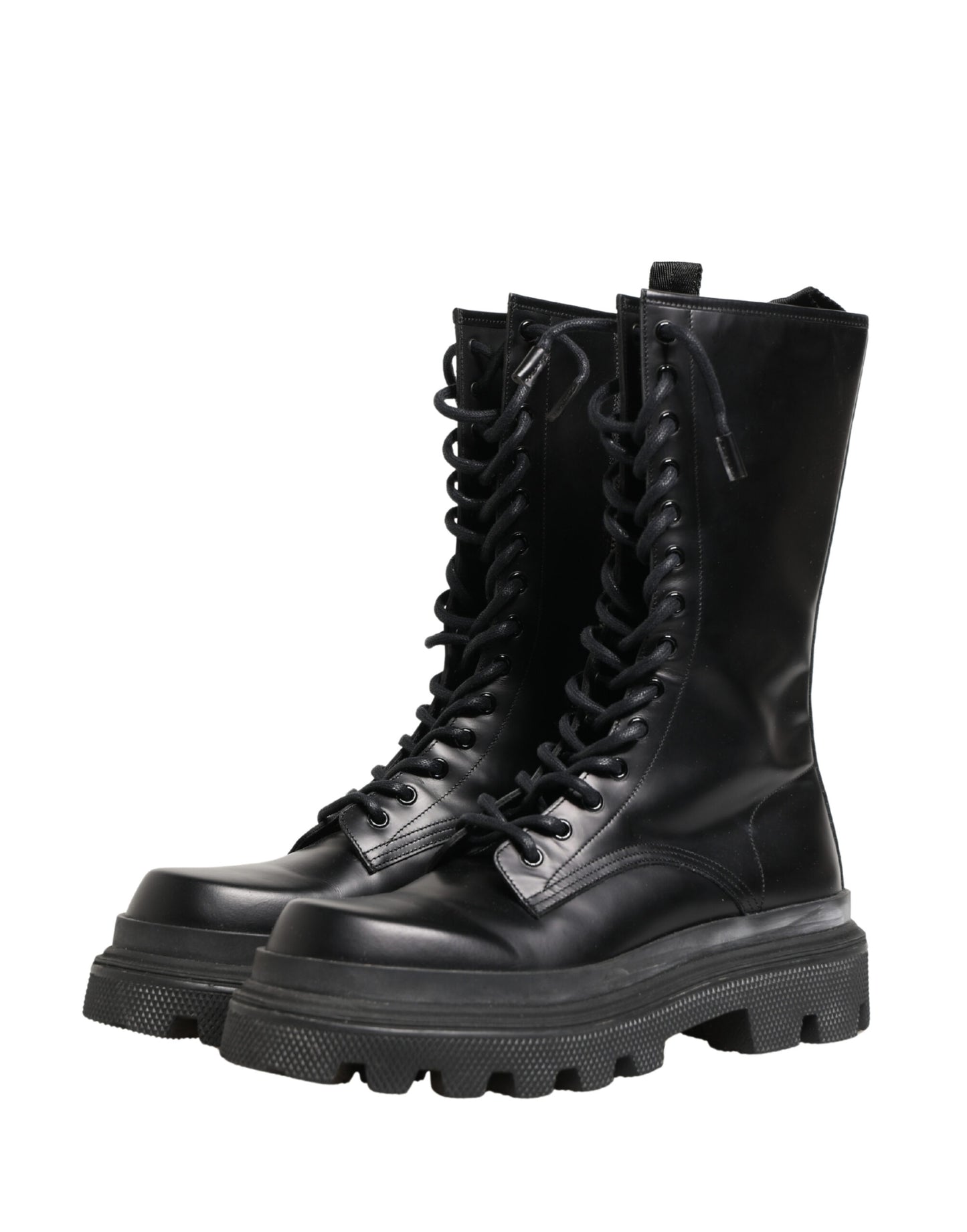 Black Leather Trek Sole Combat Boots Shoes
