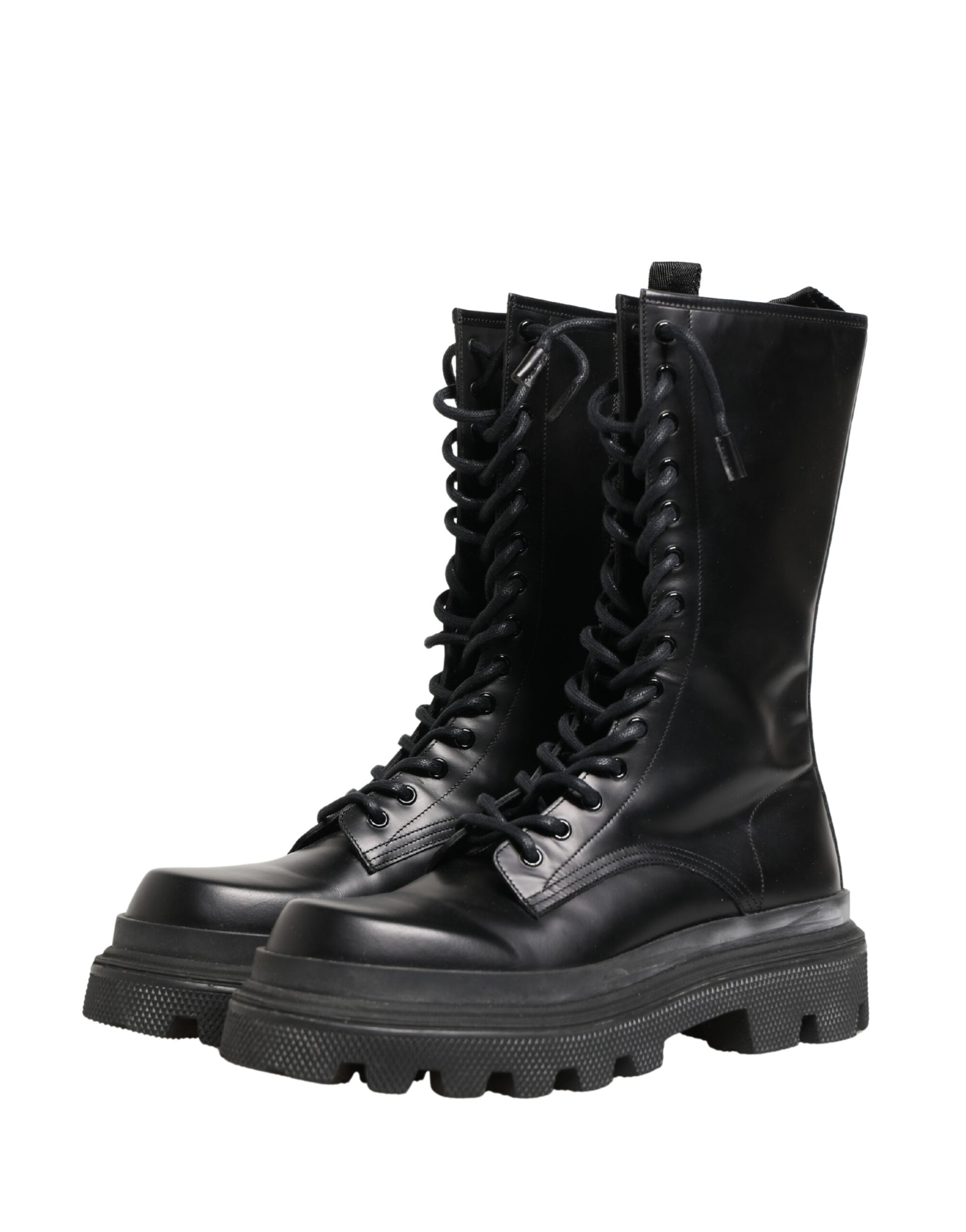 Black Leather Trek Sole Combat Boots Shoes