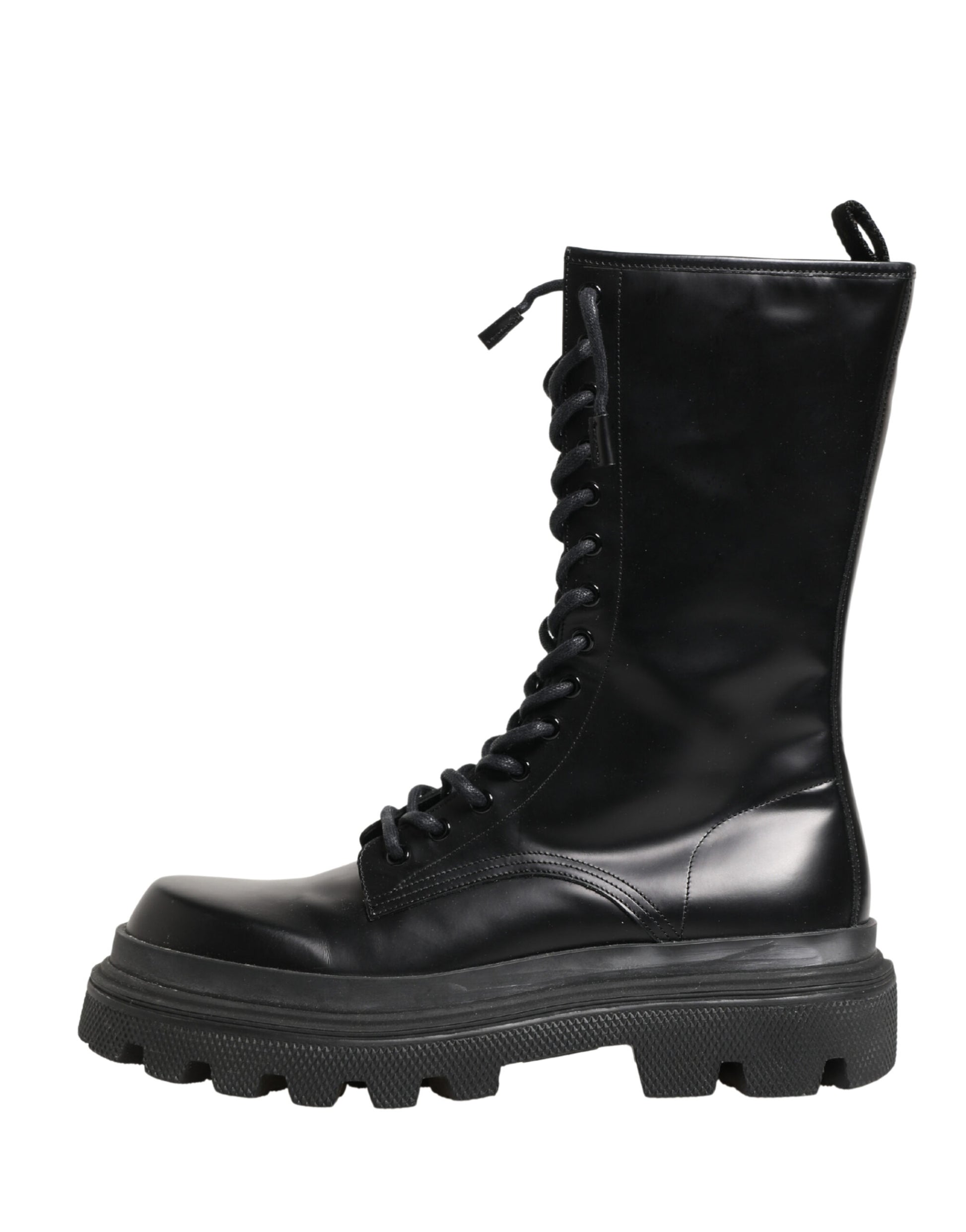 Black Leather Trek Sole Combat Boots Shoes