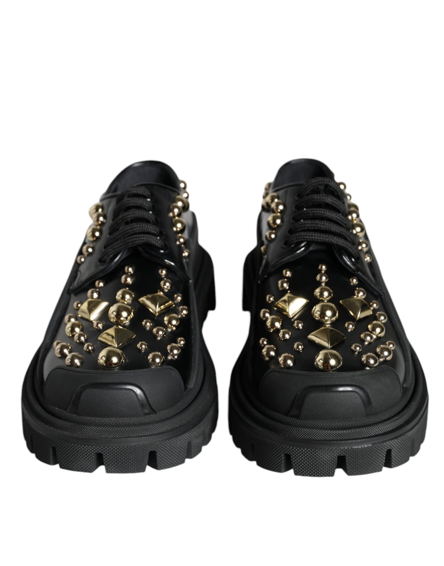 Black Leather Trekking Derby Embellished Shoes-Dolce & Gabbana-LabelTerrace.com
