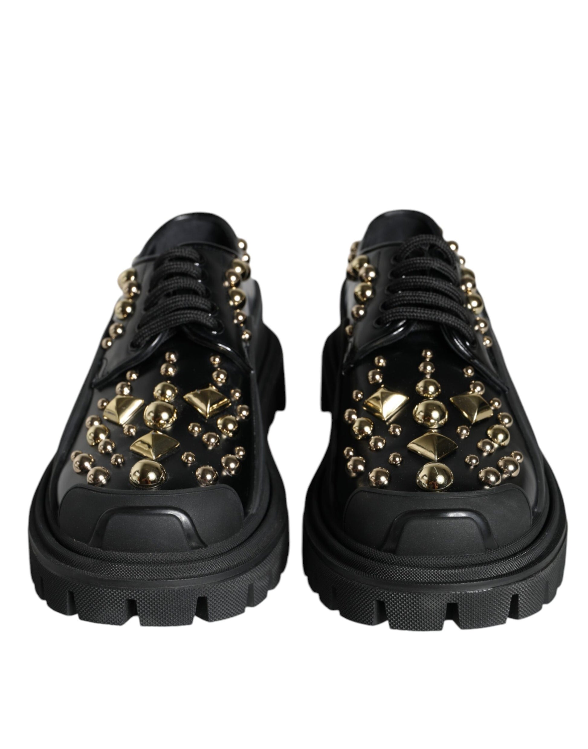 Black Leather Trekking Derby Embellished Shoes-Dolce & Gabbana-LabelTerrace.com