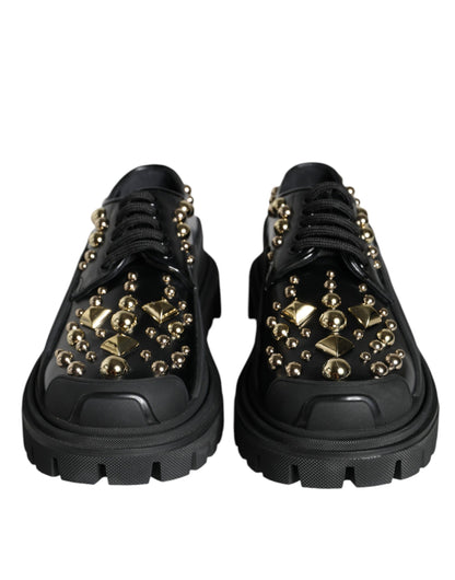 Black Leather Trekking Derby Embellished Shoes-Dolce & Gabbana-LabelTerrace.com