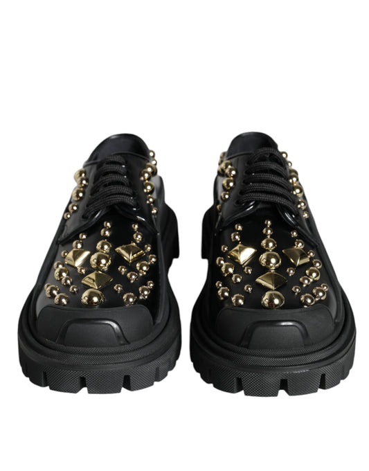 Black Leather Trekking Derby Embellished Shoes-Dolce & Gabbana-LabelTerrace.com