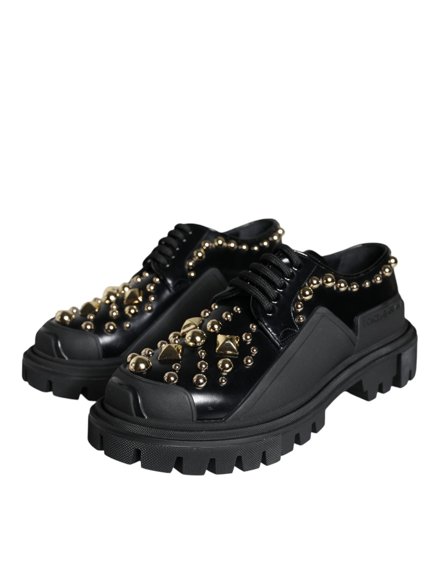 Black Leather Trekking Derby Embellished Shoes-Dolce & Gabbana-LabelTerrace.com