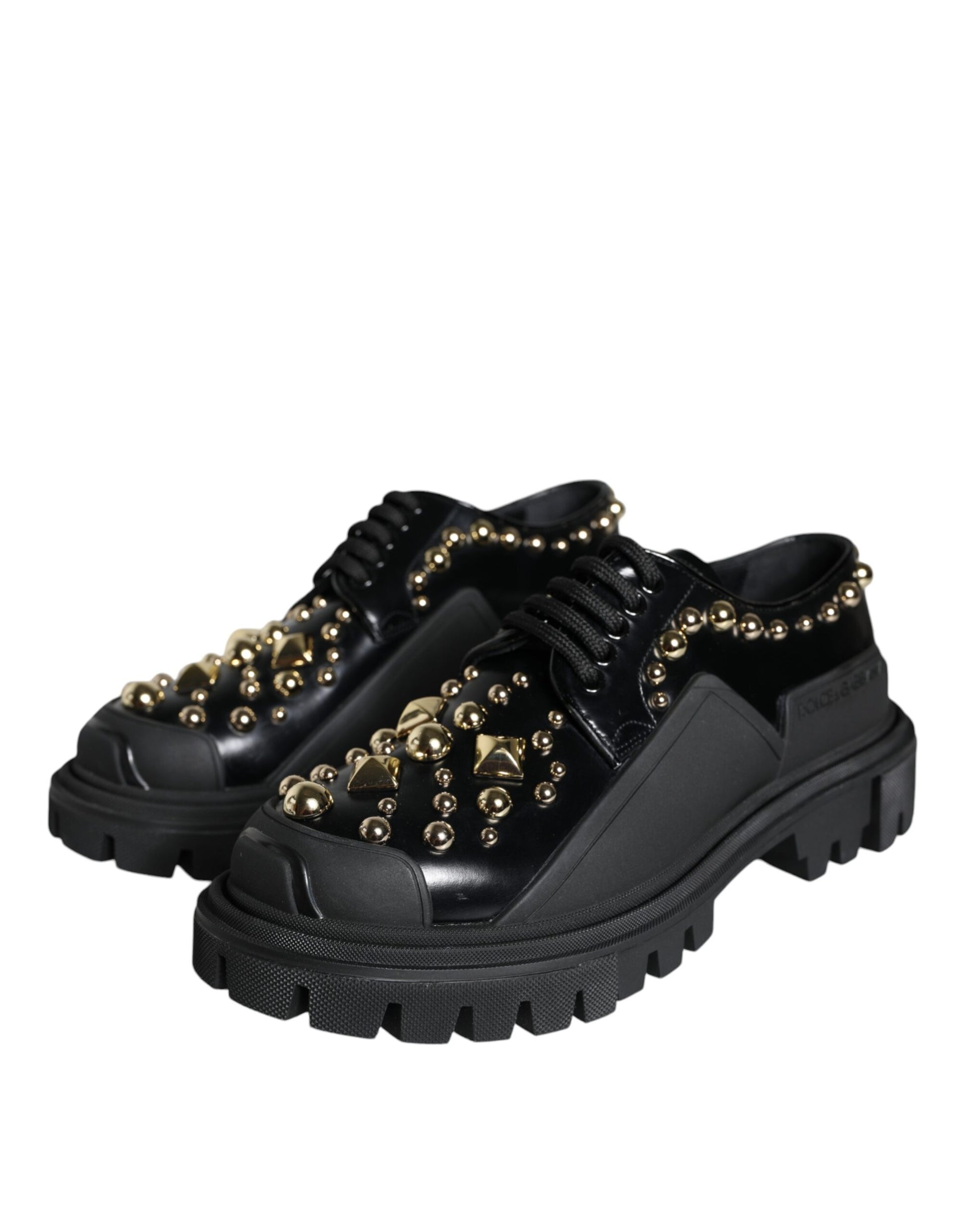 Black Leather Trekking Derby Embellished Shoes-Dolce & Gabbana-LabelTerrace.com