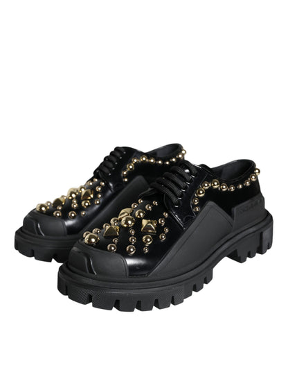 Black Leather Trekking Derby Embellished Shoes-Dolce & Gabbana-LabelTerrace.com