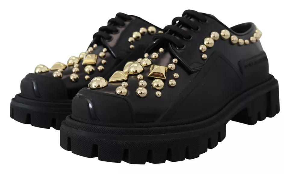 Black Leather Trekking Derby Embellished Shoes-Dolce & Gabbana-LabelTerrace.com