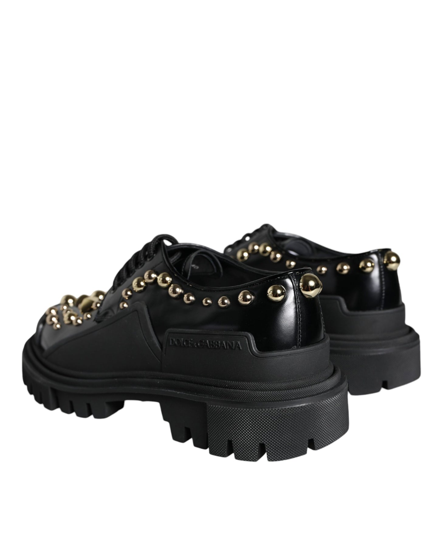 Black Leather Trekking Derby Embellished Shoes-Dolce & Gabbana-LabelTerrace.com