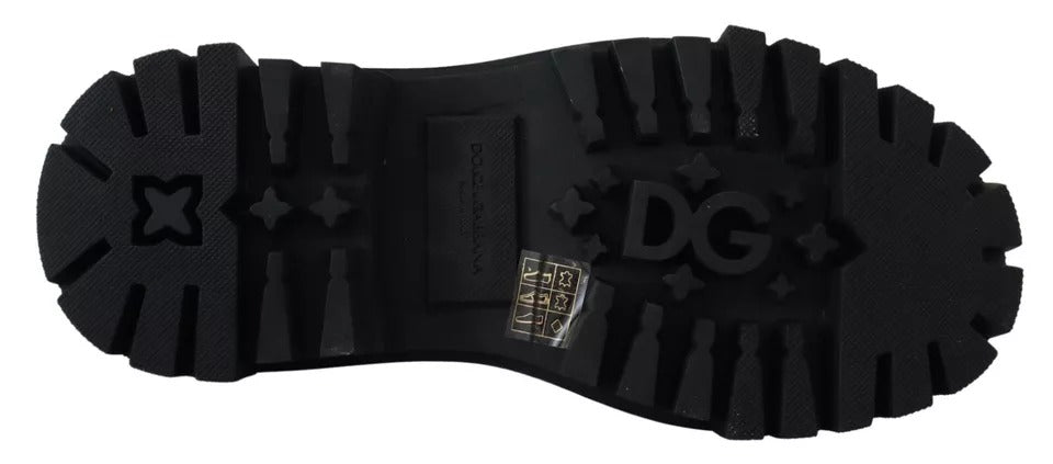 Black Leather Trekking Derby Embellished Shoes-Dolce & Gabbana-LabelTerrace.com