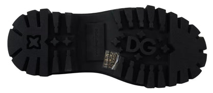 Black Leather Trekking Derby Embellished Shoes-Dolce & Gabbana-LabelTerrace.com